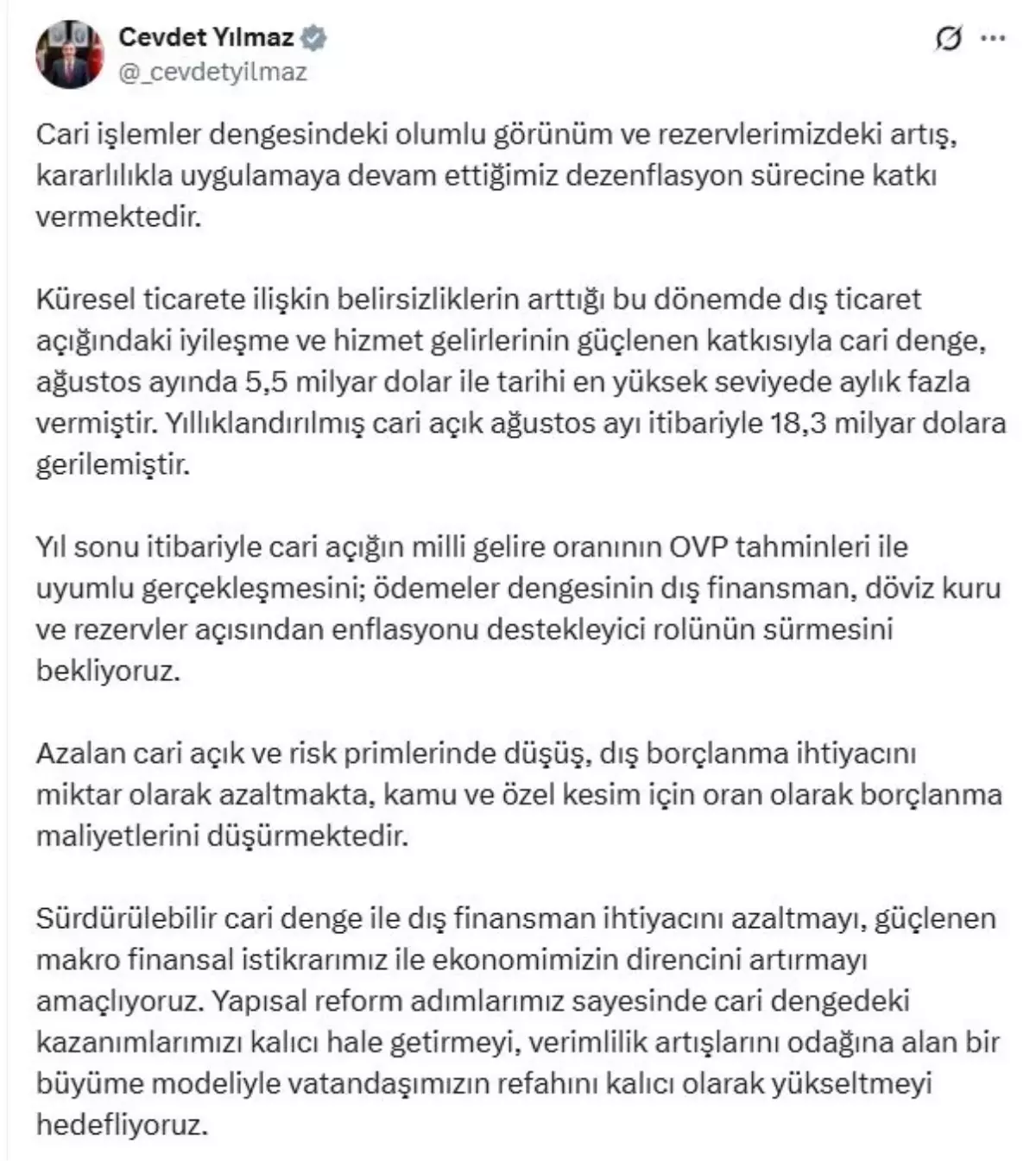 cevdet yilmaz cari islemler dengesindeki olumlu gelismeler surecek 5Wsyvtpr.jpg